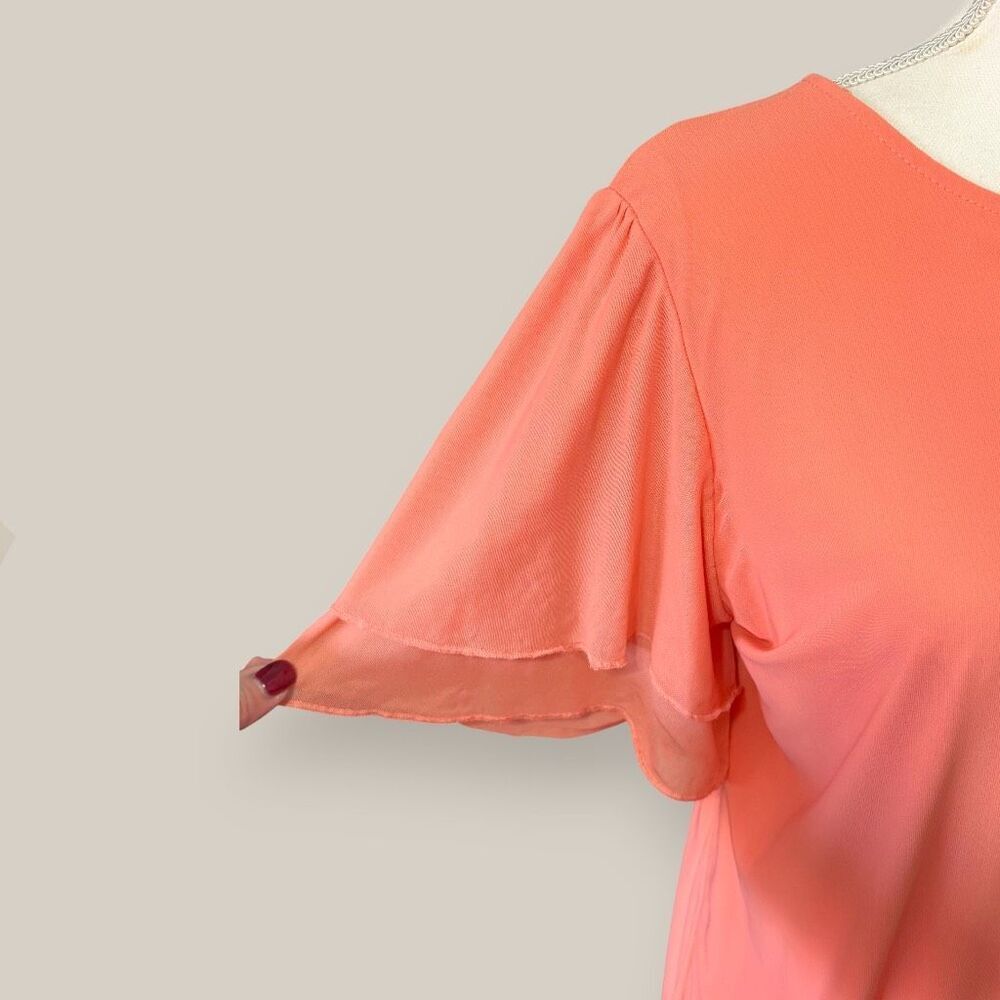 TorridâStretch Mesh & Challis Coral Crew Neck Flutter Sleeve Top Sz 1X - Picture 7 of 11